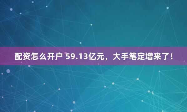 配资怎么开户 59.13亿元，大手笔定增来了！